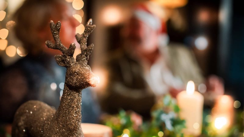 Christmas reindeer decoration at the Fleece pub in Witney.